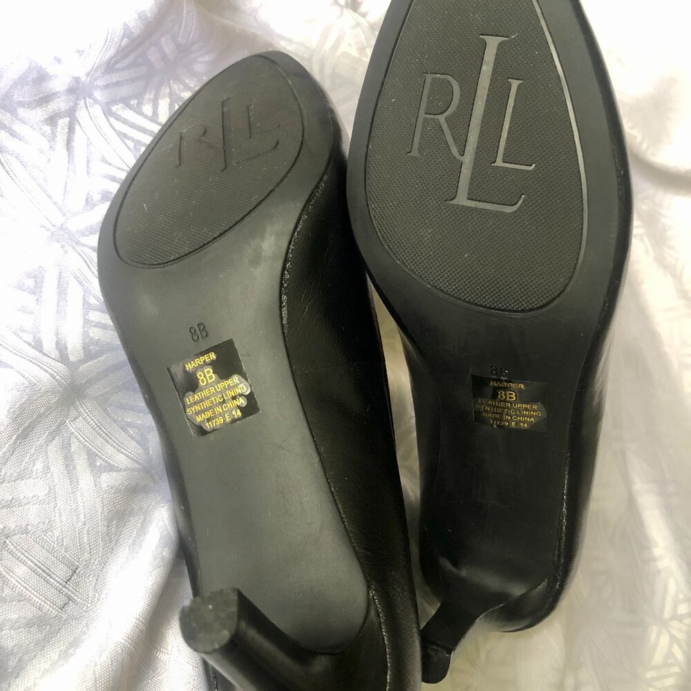 Ralph Lauren Harper Black Genuine Leather Pumps 8 - Picture 6 of 9